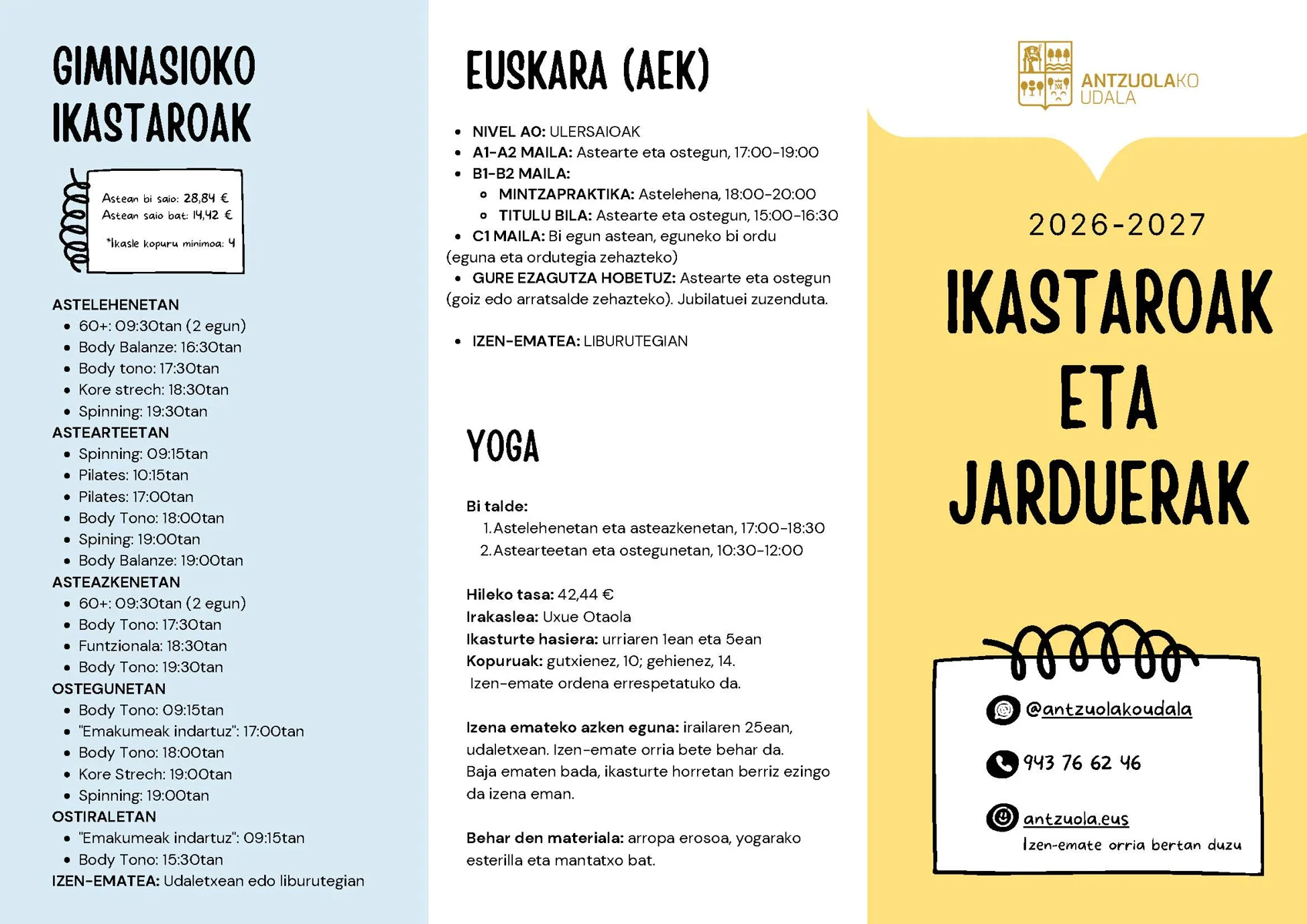 Primera página del folleto de cursos. Información completa en la publicación original.